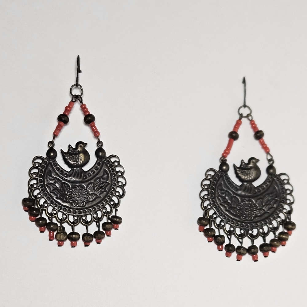 Elegant Bronze and Red Dangle Earrings